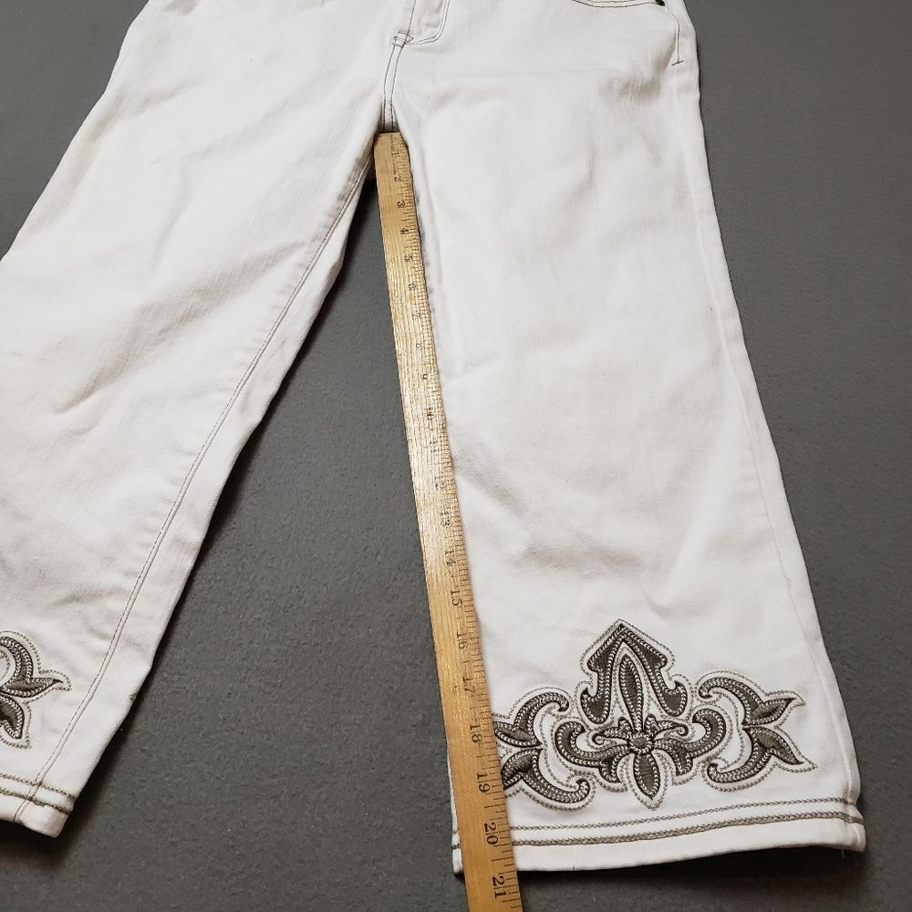 Frilli exchange White jeans / Crop / Capri With Embroidery Sz 13/14 - Picture 15 of 16